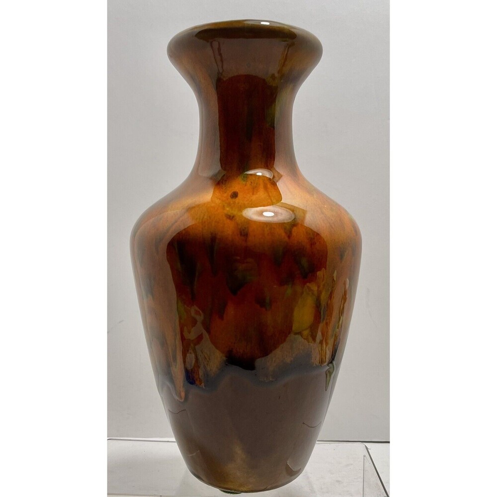 Vintage California Pottery Drip Glaze Vase Orange/Brown/Rust #466 Made in USA